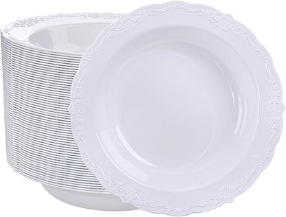 DaYammi 50 Pack Plastic Bowls, 12oz Disposable Soup Bowls, Heavy Duty Dinner Bowls for Weddings, Parties, Dinners, Catering and Everyday Use