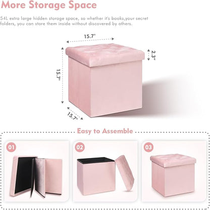 B FSOBEIIALEO Storage Ottoman Cube, Velvet Tufted Folding Ottomans - Image 3
