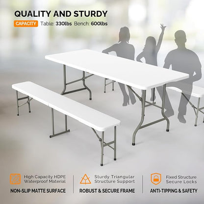 VINGLI Picnic Table Set with 2 Benches, 6 Feet Camping Table Chair Set - Image 3
