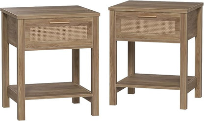 Rattan Nightstand Set of 2, Natural Style Night Stand - Image 8