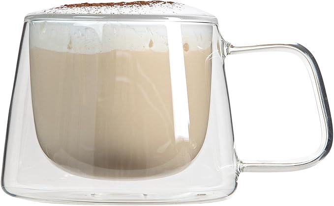 Restaurantware-Forma Professional 6.8 Ounce Double Wall Coffee Mugs, 12 Insulated Coffee Mugs With Handle - Dishwashable, Reusable, Clear Glass Beverage Cups, Freezable, For Hot Or Cold Beverages