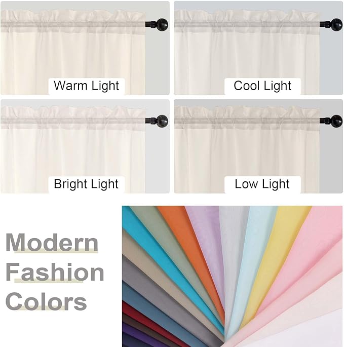 Cream Sheer Curtains 63 Inch Length 2 Panels Set - Image 7