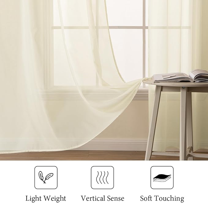 MIULEE 2 Panels Light Cream Sheer Curtains - Image 4
