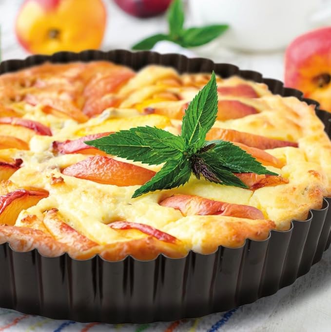 Paderno World Cuisine 9.5 Inch Fluted Non-Stick Tart Pan with Removable Bottom