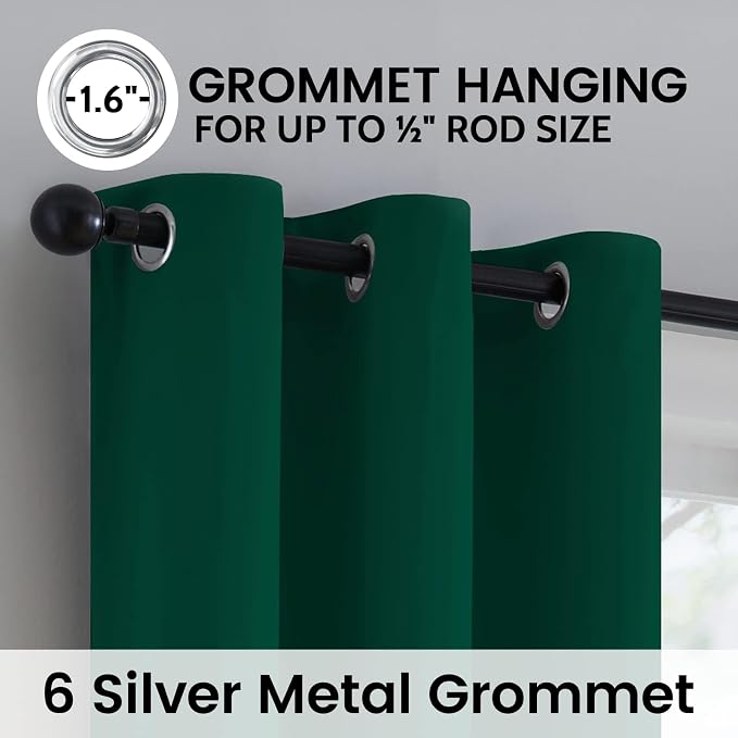 SimpleHome Dark Green 100% Blackout Curtains Room Darkening Living Room 63 | - Image 6