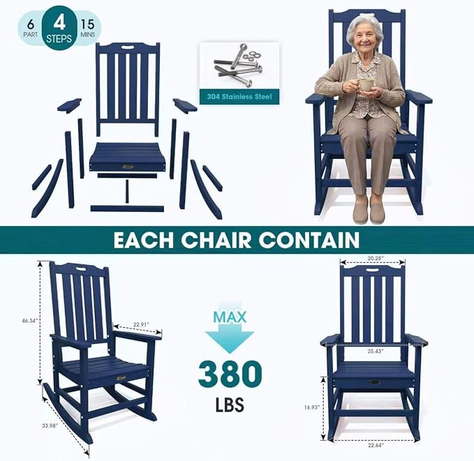 THOEOE Oversized Rocking Chair Set of 4, Outdoor Rocking Chair - Image 7
