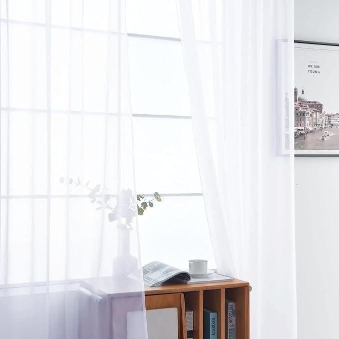 SpaceDresser Sheer Voile Window Treatment Rod Pocket Curtain Panels - Image 3