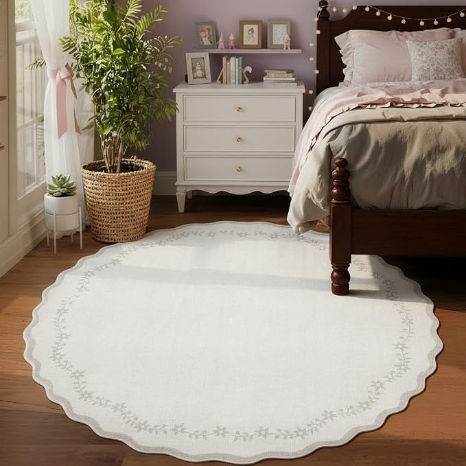 GarveeHome Large Round Rug 8ft Scalloped Washable Circle Living Room Rug | Soft - Image 2