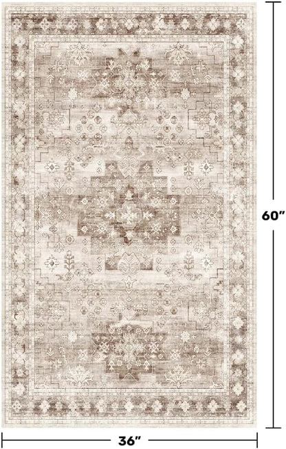 Washable Neutral Farmhouse Large Entryway Rug, 3x5 Area Rugs - Image 2