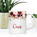 Andaz Press 11oz. Mother's Day Ceramic Coffee Tea Mug Gift, Fall Autumn Marsala Burgundy Flowers Roses Florals, Oma, 1-Pack, Includes Gift Box, Birthday Christmas Gift Ideas
