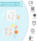 Ocean Chocolate Fondant Mold Set Food-Grade Silicone Baking Molds with Shell, Starfish, Seashell Beach Life Phrases, Reusable for Under the Sea Cakes, Cupcakes & Party Treats - 8 Pack