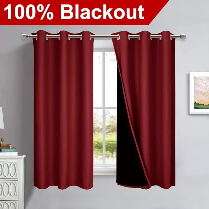 NICETOWN 100% Blackout Panels, Thermal Insulated Black Liner Curtains - Image 2