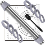 Rolling Pin and Silicone Pastry Mat Set, Adjustable Stainless Steel Dough Roller Pin with Silicone Brush for Pizza, Pie, Cookie, Pasta and Bread (Grey, 16.1 '')