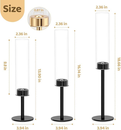 Black Hurricane Glass Candle Holders Set of 6, Tall Metal Taper Candle Stick - Image 2