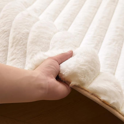 Creamy White Rabbit Striped Plush Rug 4'x6', Fluffy Faux Fur Shaggy Area Rug - Image 3