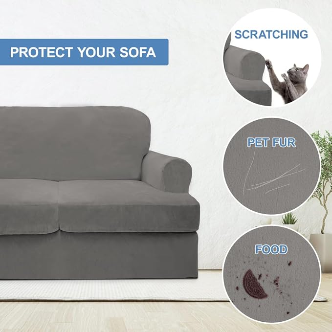 CUCRAF T Cushion Sofa Cover 2 Piece Armchair Slipcovers, Soft Thick Velvet - Image 4