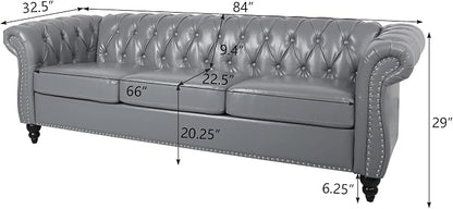 ORRD 2 Piece Living Room Set, Chesterfield Leather Sofa Loveseat Couch Chair - Image 7