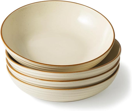 famiware Jupiter Pasta Bowls, 30 OZ Large Salad Bowls Set of 4, Microwave and Dishwasher Safe, Sturdy and Stackable, Serving Bowls for Kitchen, Vanilla White