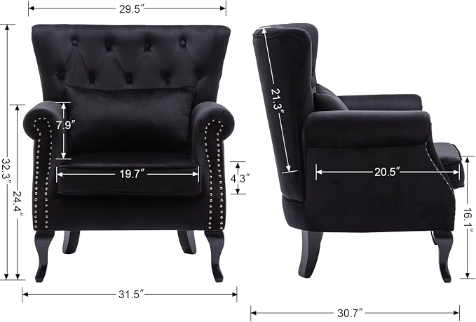 Mid Century Accent Chair Modern Button Tufted Armchair Club Chair Velvet - Image 3