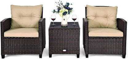 COSTWAY 3PCS Patio Furniture Set, PE Rattan Wicker Sofa w/Washable Cushion and - Image 8