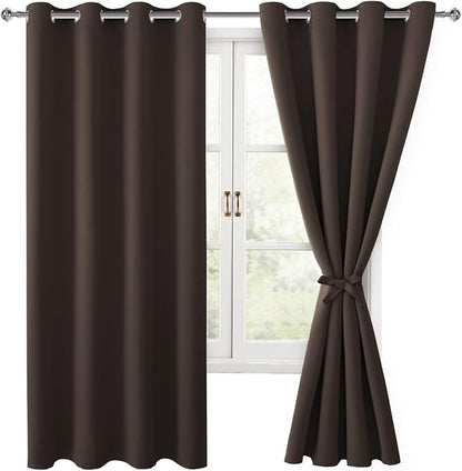 Blackout Curtains for Bedroom, 52 x 63 Inches Length Brown 2 Panels | Thermal by Hiasan