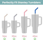 Tomorotec 6-Pack Stainless Steel Reusable Straw with Silicone Tip 3 Sizes, Metal Drinking Straws Fit for Stanley Quencher Tumblers 40oz, 30oz, 20oz, 14oz, Cleaning Brushes Included (Morandi)