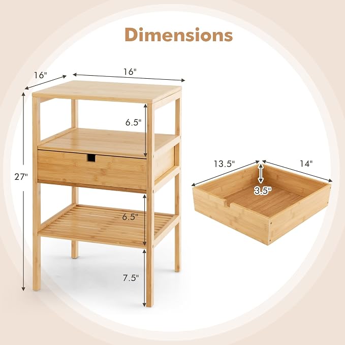 Giantex Bamboo Nightstands Set of 2, Wood Side Tables - Image 3