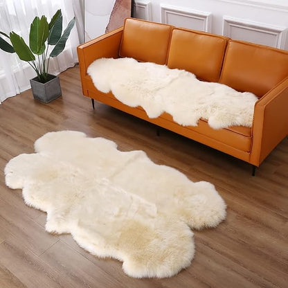 HUAHOO Premium Genuine Sheepskin Rug Beige Real Australia Sheepskin Natural - Image 2