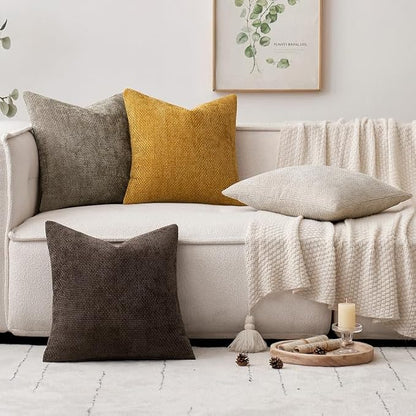 MIULEE Decorative Chenille Fall Pillow Covers Gold Brown 20x20 Pack of 4 | - Image 5