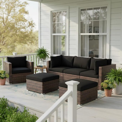 Tangkula 6 Pieces Wicker Patio Furniture Set, PE Rattan Outdoor Sectional - Image 3