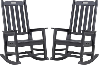Psilvam Oversized Outdoor Rocking Chair Set of 2, HDPE Porch Rocker Chairs by PsilvamGardenFurniture