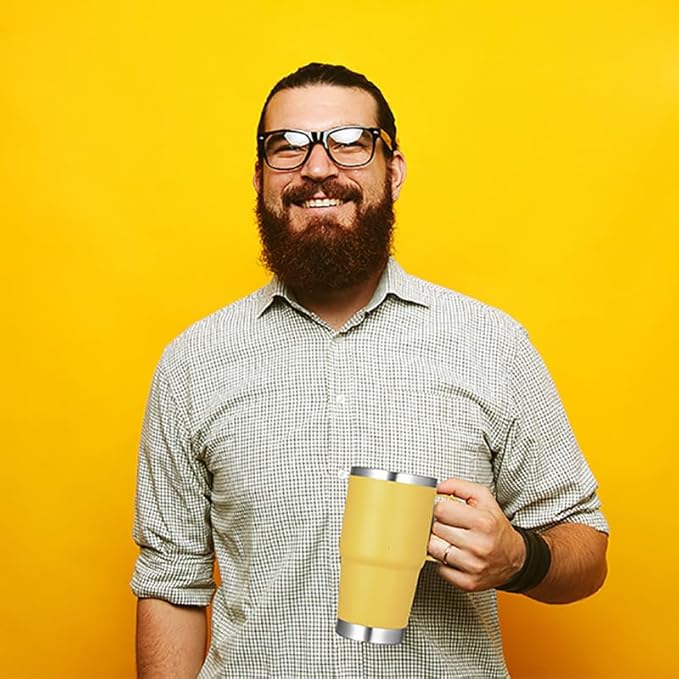 VEGOND 20 oz Tumbler Bulk with Handle Lid and Straw, Stainless Steel Insulated Travel Coffee Mug Set, Spill Proof Double Wall Metal Tumblers Cups, Powder Yellow 12 Pack