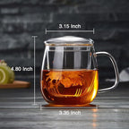 Glass Tea Cup with Infuser and Lid, 17.6oz/520ml Large Borosilicate Teacup,Tea Glass, Clear Mug for Loose Leaf Tea, Blooming Tea, Microwave & Dishwasher Safe - Tea Maker Gift for Birthday