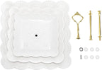 Tebery 2 Pack 3-Tier White Ceramic Embossed Dessert Cake Tower Stand with Gold Carry Handle, Cupcake Stand Serving Trays, Porcelain Party Food Server Display Holder