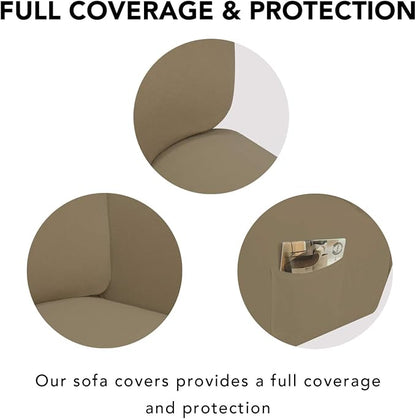 PureFit Stretch Couch Covers for Sofa 4 Seater Slipcovers Tan | 1-Piece Sofa - Image 3