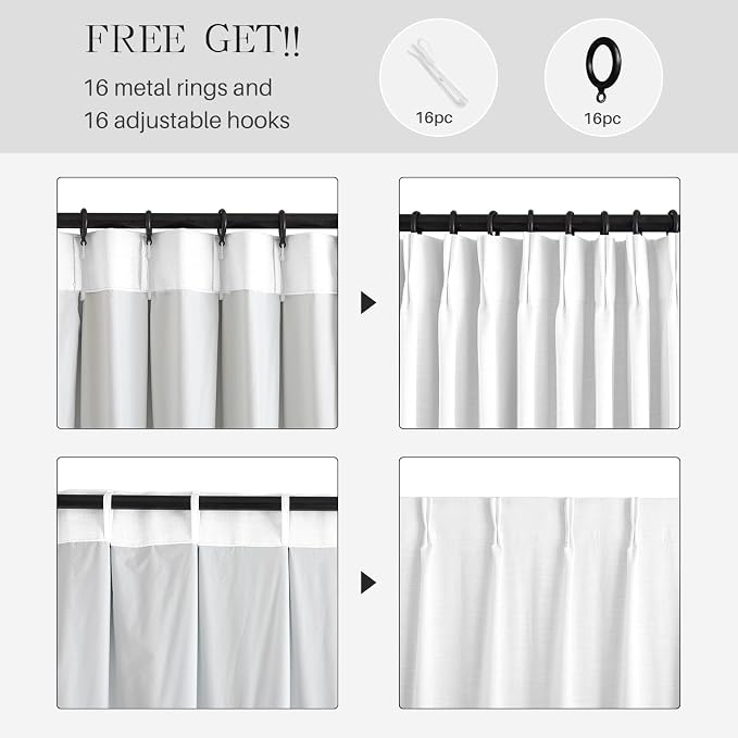 Pinch Pleated Linen White Blackout Curtains 108 Inches Long - Image 4