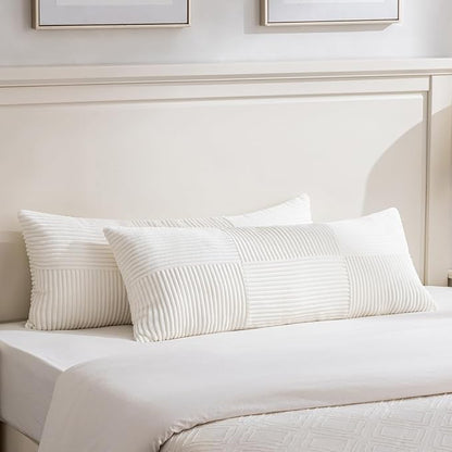 Fancy Homi Set of 2 Cream White Boho Long Lumbar Body Decorative Throw Pillow by Fancy+Homi