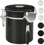 ShanSon Coffee Canister Airtight Coffee Container Stainless Steel Coffee Bean Storage Container with Scoop Coffee Canister for Beans Grounds Sugar Flour Tea Cereal,16OZ, Black