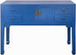 Oriental Bright Blue Long Moon Face 4 Drawers Slim Foyer Table Acs7761 by ORIENTLIVING