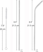 dcieiosul Set of 6 Reusable Metal Straws, 8.5'' Long Stainless Steel Straw with Cleaning Brushes and Case, Drinking for 20 oz Tumblers.