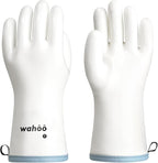 wahoo Professional Liquid Silicone Oven Mitts Gloves, Heat Resistant Gloves for Cooking, Baking, CoralAir Liner, 12 Inch, White, Medium