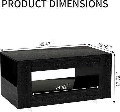 35" Wood Coffee Table for Living Room, Sides Storage - Image 2