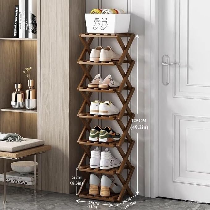 Foldable Shoe Rack, Bamboo Vertical Shoe Organizer Tall - Image 2