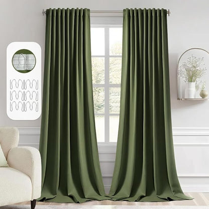 MIULEE Olive Green Back Tab Blackout Curtains 52x96 Inch Long 2 Panels Set | by MIULEE