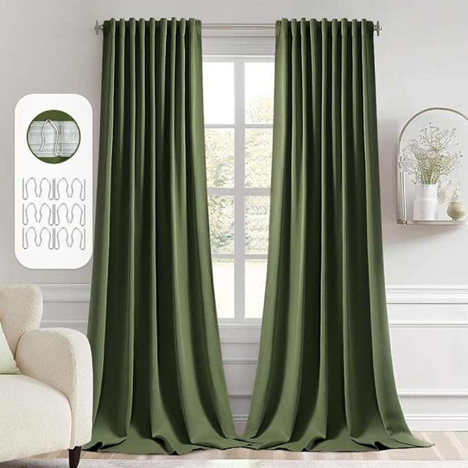 MIULEE Olive Green Back Tab Blackout Curtains 52x102 Inch Long 2 Panels Set | by MIULEE