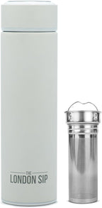 London Sip 16.9 oz Multi-Purpose Tea Infuser Mug – Fruit Infuser Water Bottle for Hot and Cold – Double Wall Stainless Steel Insulated, Pearl White