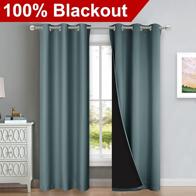 NICETOWN Greyish Blue Blackout Curtains 84 inches Long, Full Light Blocking - Image 2
