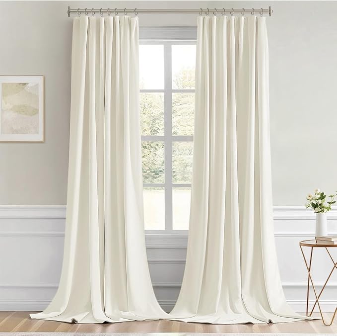 MIULEE Cream Back Tab Blackout Curtains 52x96 Inch Long 2 Panels Set | Rod - Image 9