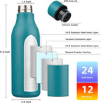 BJPKPK Insulated Water Bottles, 18 oz Stainless Steel Metal Water Bottle with Strap, BPA Free Leak Proof Thermos, Mugs, Flasks, Reusable Thermos for Sports & Travel, Lake Blue