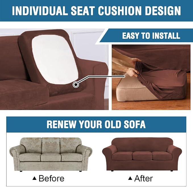 H.VERSAILTEX High Stretch Sofa Slipcover 4 Piece Cover Velvet Furniture - Image 6